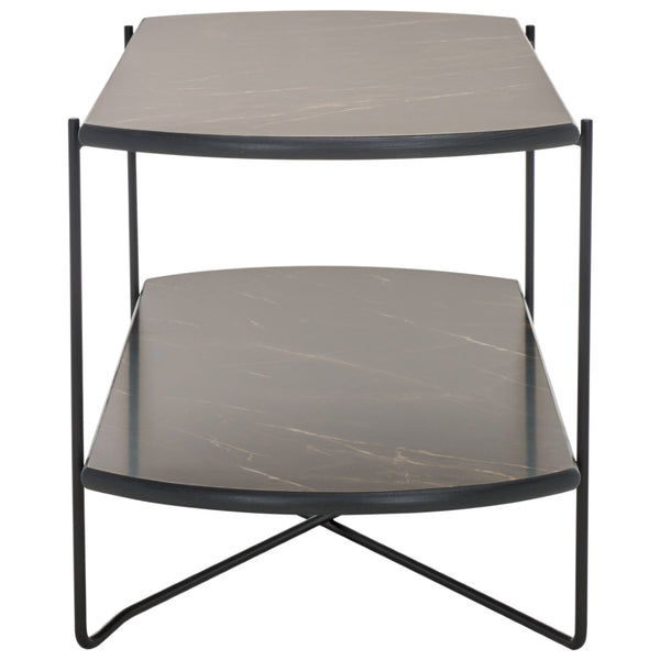 Safavieh Marlee Coffee Table - Modern Centerpiece With Curved Top, Sleek Design, And Practical Storage Shelf Dark Sandstone / Black COF4222A