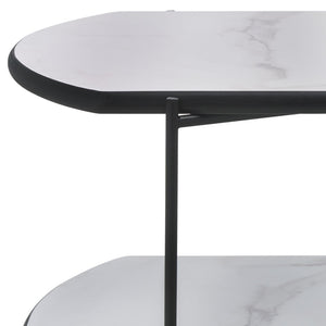 Safavieh Marlee Coffee Table - Modern Centerpiece With Curved Top, Sleek Design, And Practical Storage Shelf White Faux Paper Marble / Black COF4222B