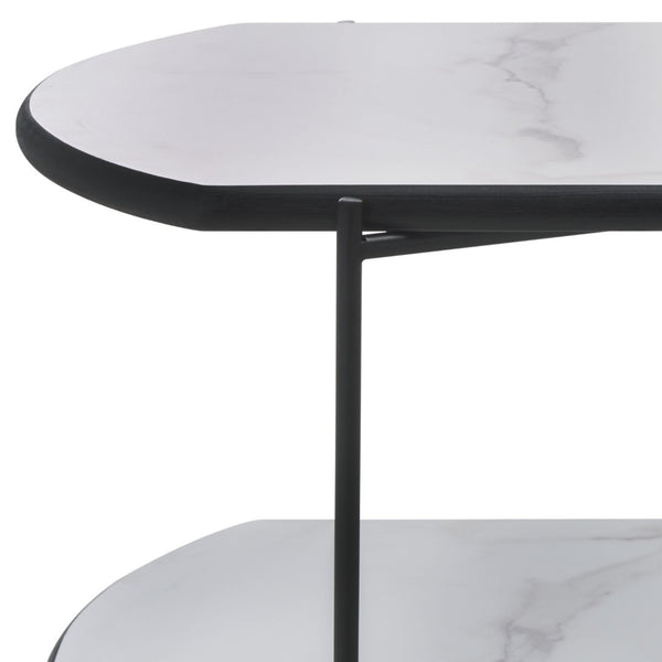 Safavieh Marlee Coffee Table - Modern Centerpiece With Curved Top, Sleek Design, And Practical Storage Shelf White Faux Paper Marble / Black COF4222B