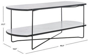 Safavieh Marlee Coffee Table - Modern Centerpiece With Curved Top, Sleek Design, And Practical Storage Shelf White Faux Paper Marble / Black COF4222B