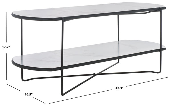 Safavieh Marlee Coffee Table - Modern Centerpiece With Curved Top, Sleek Design, And Practical Storage Shelf White Faux Paper Marble / Black COF4222B