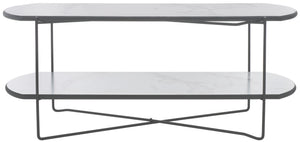 Safavieh Marlee Coffee Table - Modern Centerpiece With Curved Top, Sleek Design, And Practical Storage Shelf White Faux Paper Marble / Black COF4222B