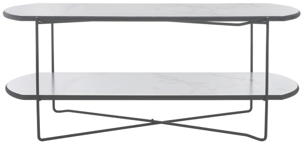 Safavieh Marlee Coffee Table - Modern Centerpiece With Curved Top, Sleek Design, And Practical Storage Shelf White Faux Paper Marble / Black COF4222B
