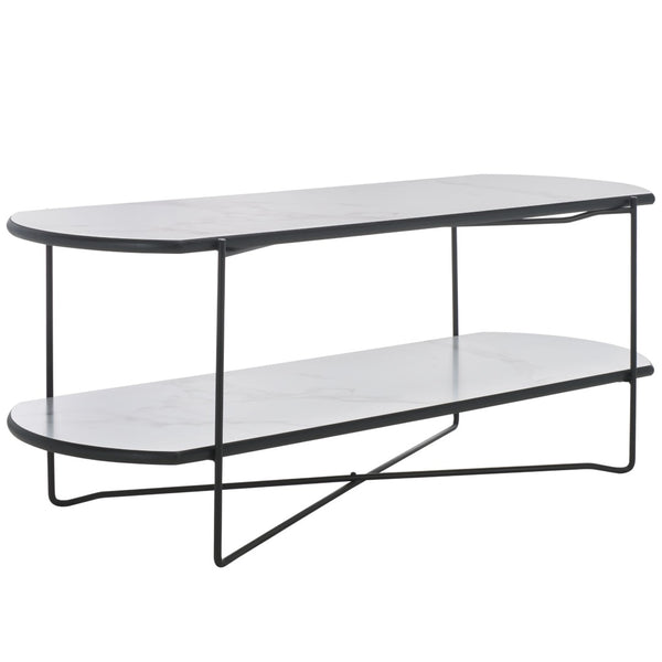 Safavieh Marlee Coffee Table - Modern Centerpiece With Curved Top, Sleek Design, And Practical Storage Shelf White Faux Paper Marble / Black COF4222B
