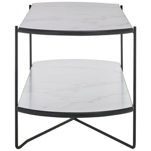 Safavieh Marlee Coffee Table - Modern Centerpiece With Curved Top, Sleek Design, And Practical Storage Shelf White Faux Paper Marble / Black COF4222B