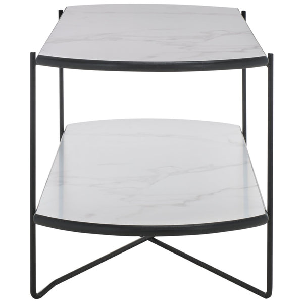 Safavieh Marlee Coffee Table - Modern Centerpiece With Curved Top, Sleek Design, And Practical Storage Shelf White Faux Paper Marble / Black COF4222B