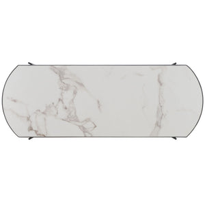 Safavieh Marlee Coffee Table - Modern Centerpiece With Curved Top, Sleek Design, And Practical Storage Shelf White Faux Paper Marble / Black COF4222B