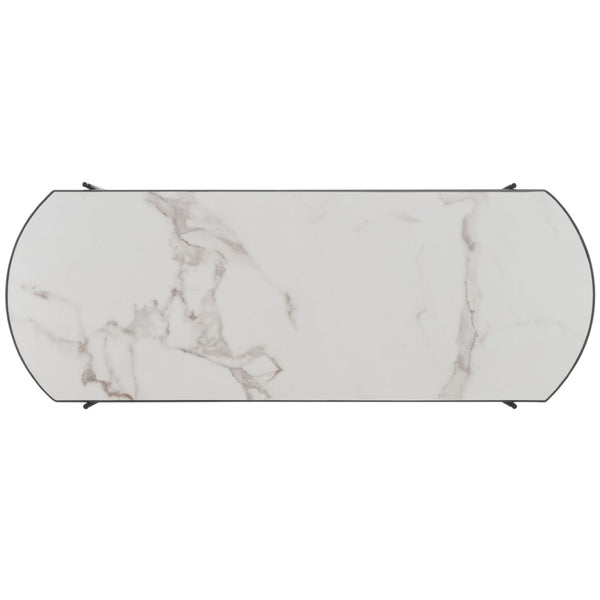 Safavieh Marlee Coffee Table - Modern Centerpiece With Curved Top, Sleek Design, And Practical Storage Shelf White Faux Paper Marble / Black COF4222B