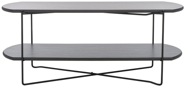 Safavieh Marlee Coffee Table - Modern Centerpiece With Curved Top, Sleek Design, And Practical Storage Shelf Dark Grey Oak  / Black COF4222C