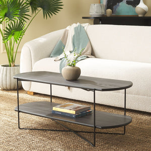 Safavieh Marlee Coffee Table - Modern Centerpiece With Curved Top, Sleek Design, And Practical Storage Shelf Dark Grey Oak  / Black COF4222C