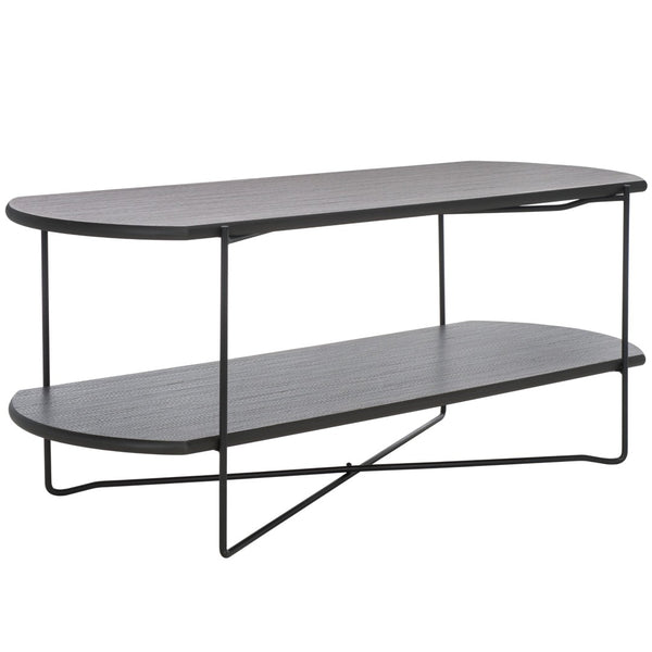 Safavieh Marlee Coffee Table - Modern Centerpiece With Curved Top, Sleek Design, And Practical Storage Shelf Dark Grey Oak  / Black COF4222C