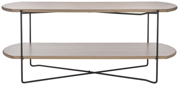 Safavieh Marlee Coffee Table - Modern Centerpiece With Curved Top, Sleek Design, And Practical Storage Shelf Light Grey Oak / Black COF4222D