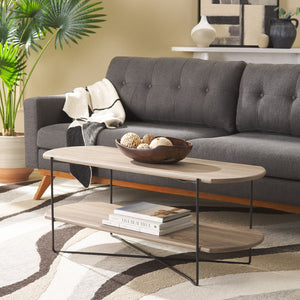 Safavieh Marlee Coffee Table - Modern Centerpiece With Curved Top, Sleek Design, And Practical Storage Shelf Light Grey Oak / Black COF4222D