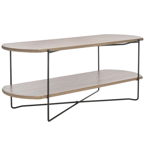 Safavieh Marlee Coffee Table - Modern Centerpiece With Curved Top, Sleek Design, And Practical Storage Shelf Light Grey Oak / Black COF4222D