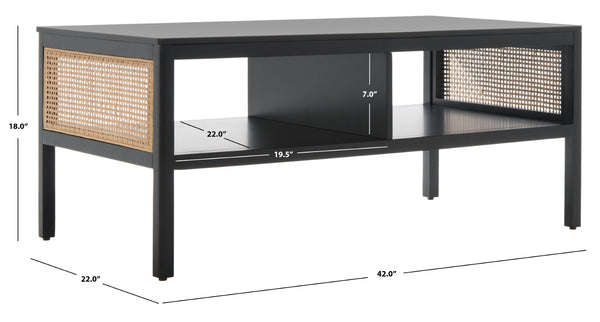 Safavieh Miya Coffee Table - Minimalist Rattan & Wood Design With Practical Storage For Stylish Living Spaces Black / Natural COF5002B