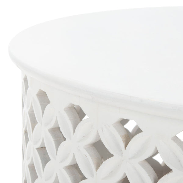 Safavieh Kaydix Round Coffee Table With Moroccan-Inspired Design For Contemporary Coastal Chic Living Spaces White Wash COF5300A