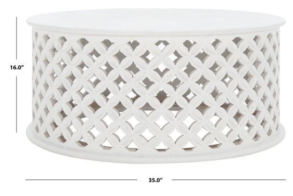 Safavieh Kaydix Round Coffee Table With Moroccan-Inspired Design For Contemporary Coastal Chic Living Spaces White Wash COF5300A
