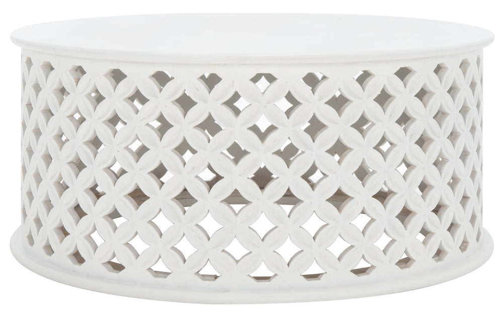 Safavieh Kaydix Round Coffee Table With Moroccan-Inspired Design For Contemporary Coastal Chic Living Spaces White Wash COF5300A