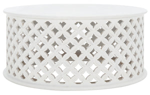 Safavieh Kaydix Round Coffee Table With Moroccan-Inspired Design For Contemporary Coastal Chic Living Spaces White Wash COF5300A