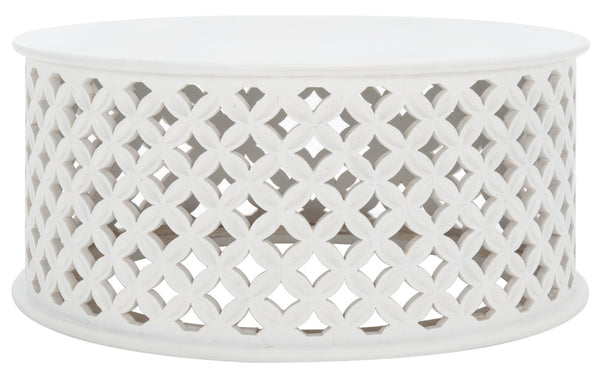 Safavieh Kaydix Round Coffee Table With Moroccan-Inspired Design For Contemporary Coastal Chic Living Spaces White Wash COF5300A
