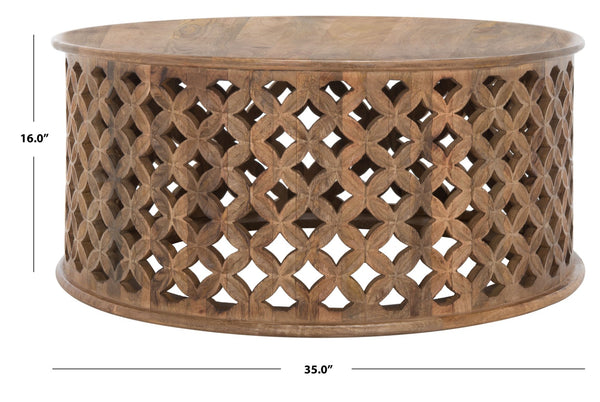 Safavieh Kaydix Round Coffee Table With Moroccan-Inspired Design For Contemporary Coastal Chic Living Spaces Burnt Natural COF5300B
