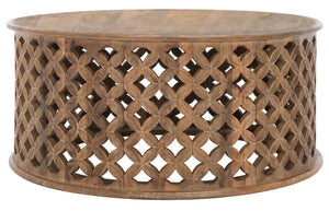 Safavieh Kaydix Round Coffee Table With Moroccan-Inspired Design For Contemporary Coastal Chic Living Spaces Burnt Natural COF5300B