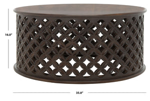 Safavieh Kaydix Round Coffee Table With Moroccan-Inspired Design For Contemporary Coastal Chic Living Spaces Brown COF5300C