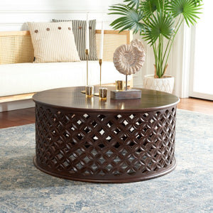 Safavieh Kaydix Round Coffee Table With Moroccan-Inspired Design For Contemporary Coastal Chic Living Spaces Brown COF5300C