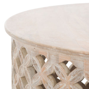 Safavieh Kaydix Round Coffee Table With Moroccan-Inspired Design For Contemporary Coastal Chic Living Spaces Burnt White COF5300D