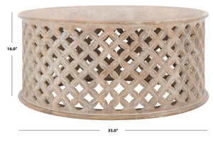 Safavieh Kaydix Round Coffee Table With Moroccan-Inspired Design For Contemporary Coastal Chic Living Spaces Burnt White COF5300D