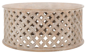 Safavieh Kaydix Round Coffee Table With Moroccan-Inspired Design For Contemporary Coastal Chic Living Spaces Burnt White COF5300D