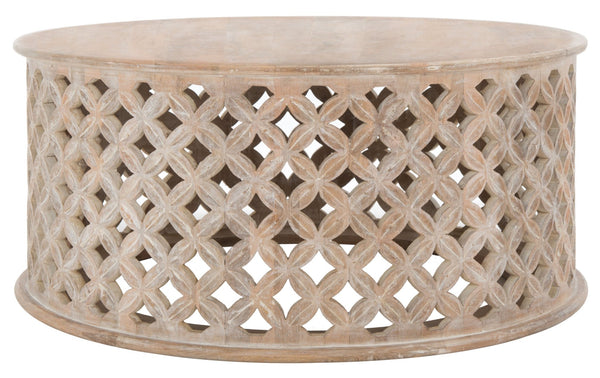 Safavieh Kaydix Round Coffee Table With Moroccan-Inspired Design For Contemporary Coastal Chic Living Spaces Burnt White COF5300D