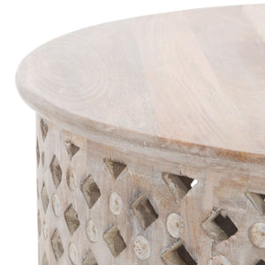 Safavieh Kyrith Round Coffee Table - Moroccan-Inspired Elegance With Open Lattice Base For Coastal Chic Living Rooms Burnt White COF5301A