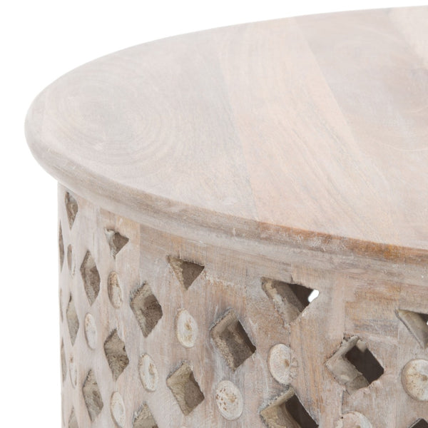 Safavieh Kyrith Round Coffee Table - Moroccan-Inspired Elegance With Open Lattice Base For Coastal Chic Living Rooms Burnt White COF5301A