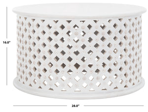 Safavieh Kyrith Round Coffee Table - Moroccan-Inspired Elegance With Open Lattice Base For Coastal Chic Living Rooms White Wash COF5301B