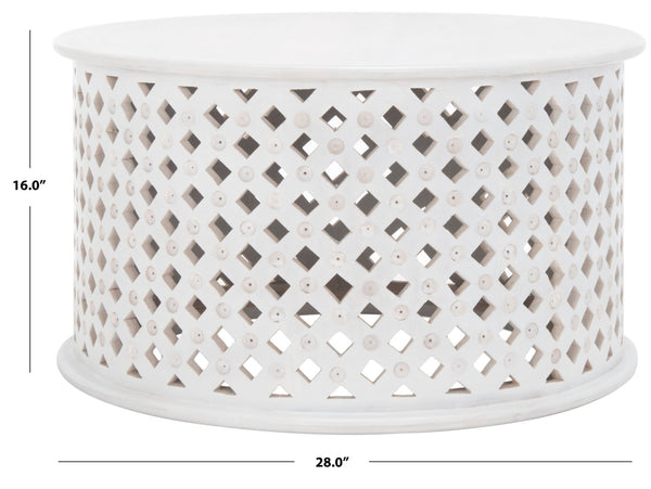 Safavieh Kyrith Round Coffee Table - Moroccan-Inspired Elegance With Open Lattice Base For Coastal Chic Living Rooms White Wash COF5301B
