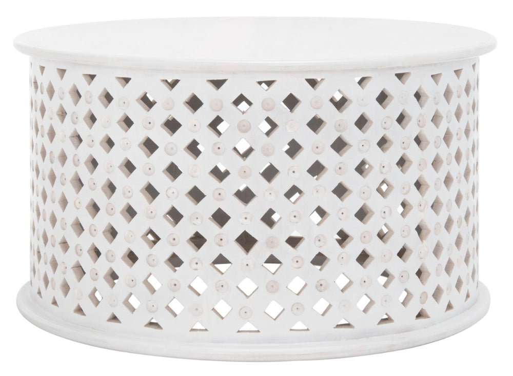 Safavieh Kyrith Round Coffee Table - Moroccan-Inspired Elegance With Open Lattice Base For Coastal Chic Living Rooms White Wash COF5301B