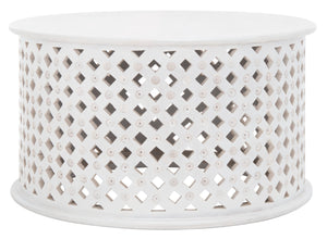 Safavieh Kyrith Round Coffee Table - Moroccan-Inspired Elegance With Open Lattice Base For Coastal Chic Living Rooms White Wash COF5301B