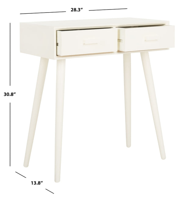 Safavieh Dean 2-Drawer Console Table – Retro-Modern Charm For Entryways, Living Rooms & Smart Storage Solutions Vintage White COF5701A