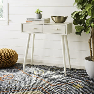 Safavieh Dean 2-Drawer Console Table – Retro-Modern Charm For Entryways, Living Rooms & Smart Storage Solutions Vintage White COF5701A