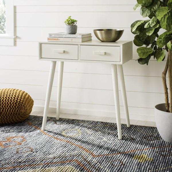 Safavieh Dean 2-Drawer Console Table – Retro-Modern Charm For Entryways, Living Rooms & Smart Storage Solutions Vintage White COF5701A