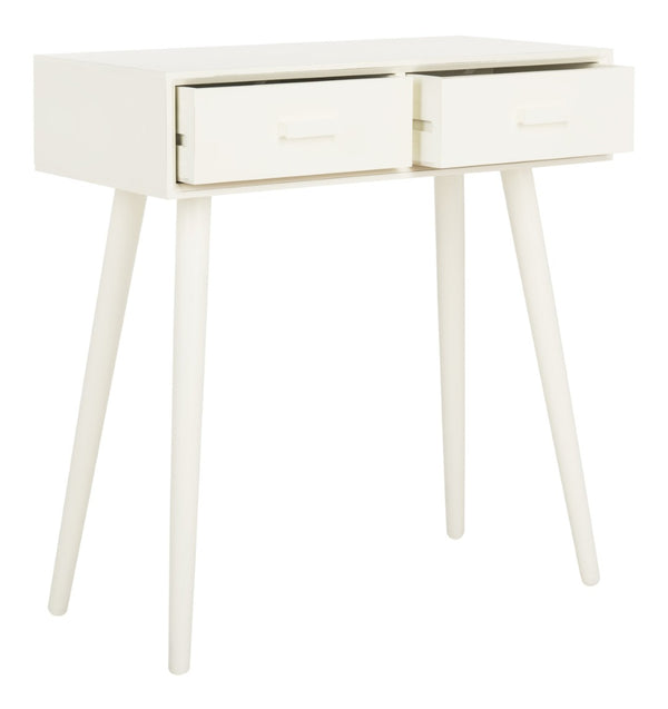Safavieh Dean 2-Drawer Console Table – Retro-Modern Charm For Entryways, Living Rooms & Smart Storage Solutions Vintage White COF5701A