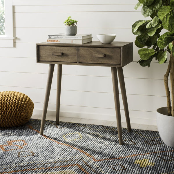 Safavieh Dean 2-Drawer Console Table – Retro-Modern Charm For Entryways, Living Rooms & Smart Storage Solutions Light Brown COF5701B