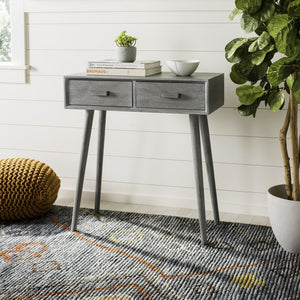 Safavieh Dean 2-Drawer Console Table – Retro-Modern Charm For Entryways, Living Rooms & Smart Storage Solutions Slate Grey COF5701C