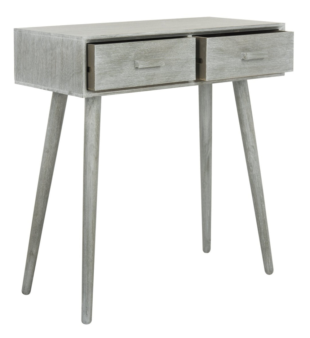 Safavieh Dean 2-Drawer Console Table – Retro-Modern Charm For Entryways, Living Rooms & Smart Storage Solutions Slate Grey COF5701C