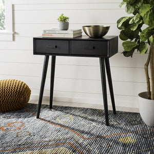 Safavieh Dean 2-Drawer Console Table – Retro-Modern Charm For Entryways, Living Rooms & Smart Storage Solutions Black COF5701D