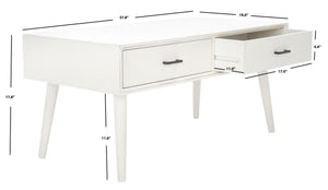 Safavieh Mozart Mid Century Coffee Table With 2 Drawers – Stylish Storage Solution For Cozy Living Spaces Distressed White COF5702A