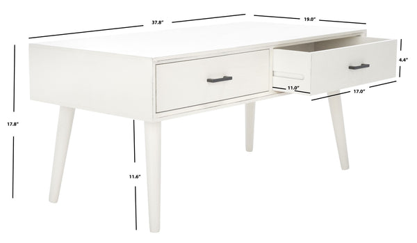 Safavieh Mozart Mid Century Coffee Table With 2 Drawers – Stylish Storage Solution For Cozy Living Spaces Distressed White COF5702A