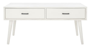 Safavieh Mozart Mid Century Coffee Table With 2 Drawers – Stylish Storage Solution For Cozy Living Spaces Distressed White COF5702A