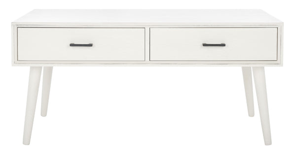 Safavieh Mozart Mid Century Coffee Table With 2 Drawers – Stylish Storage Solution For Cozy Living Spaces Distressed White COF5702A